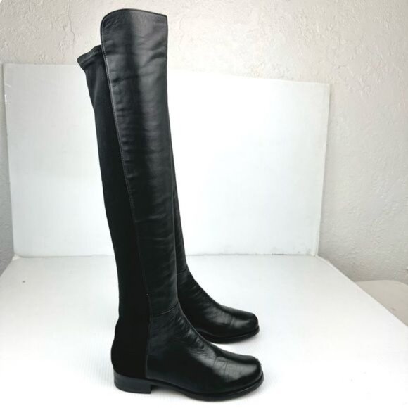 Stuart Weitzman 5050 Over-The-Knee block heel Black Nappa Leather Boots 6.5 - Picture 3 of 13